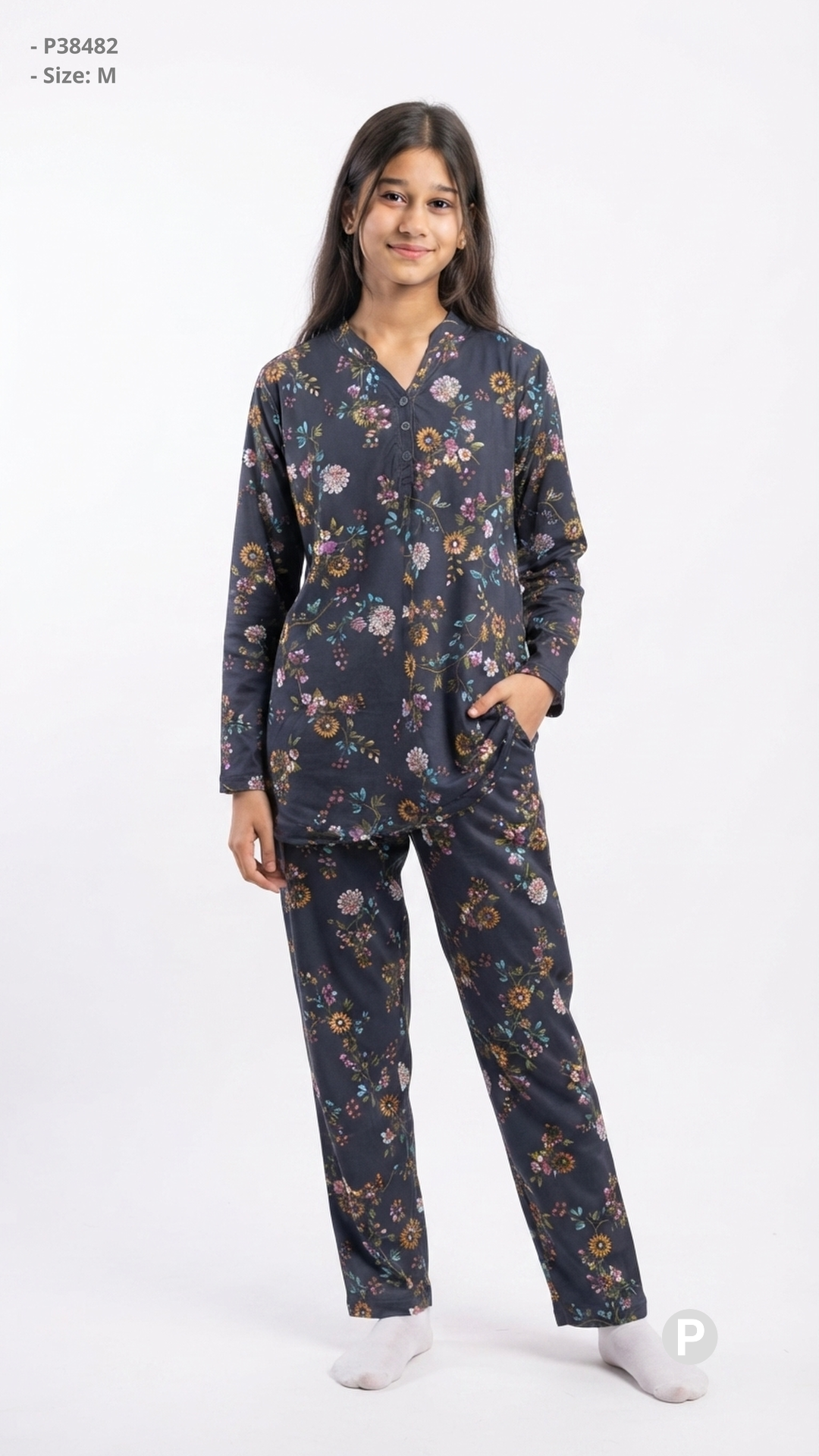 Navy Blue Printed Night Suit | P38482