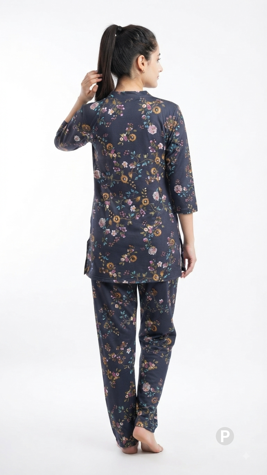 Navy Blue Printed Night Suit | P38482