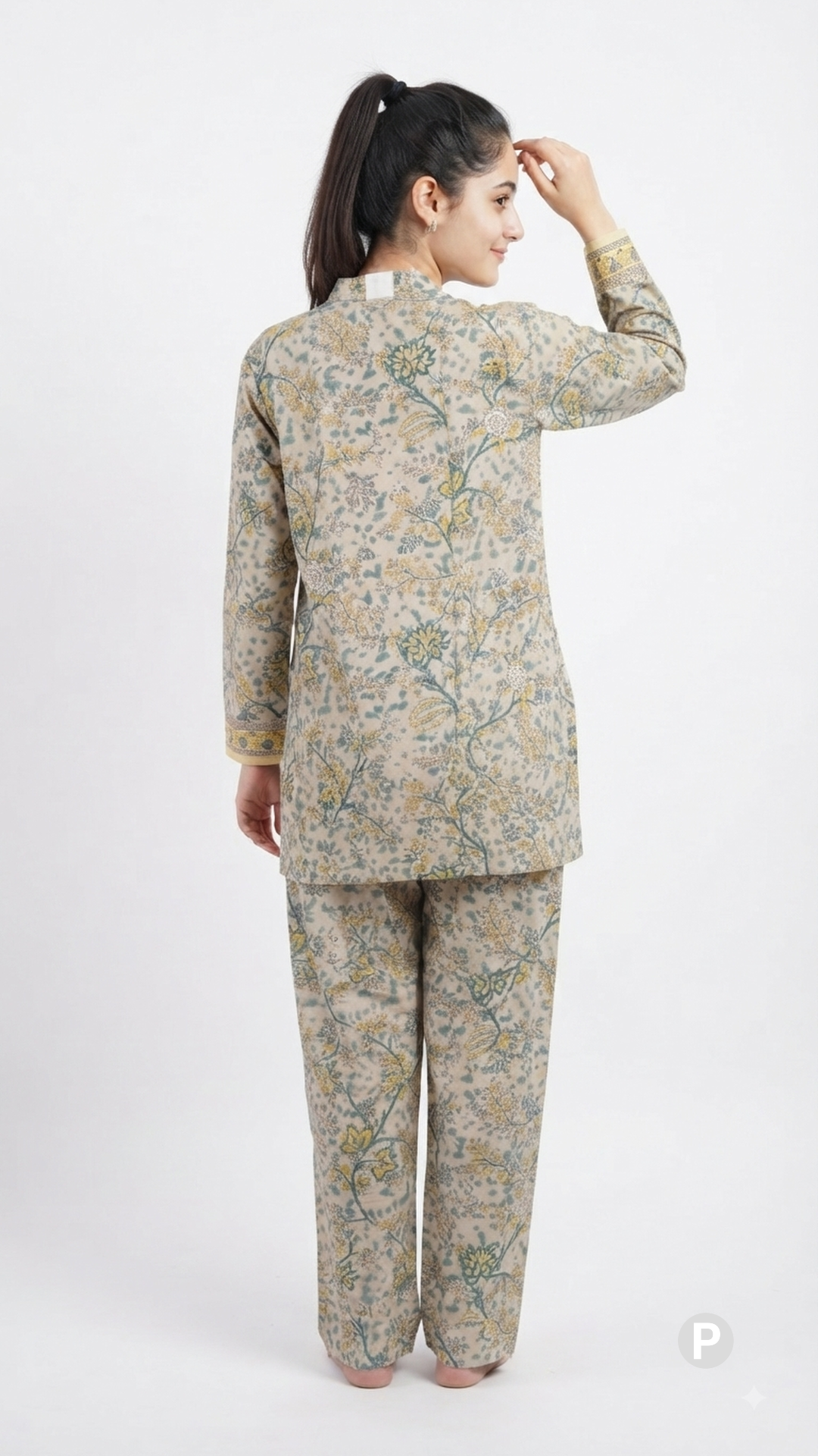 Beige Printed Night Suit | P38486