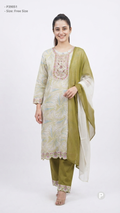 Off White Olive Cotton Printed Kurti Set | P39051