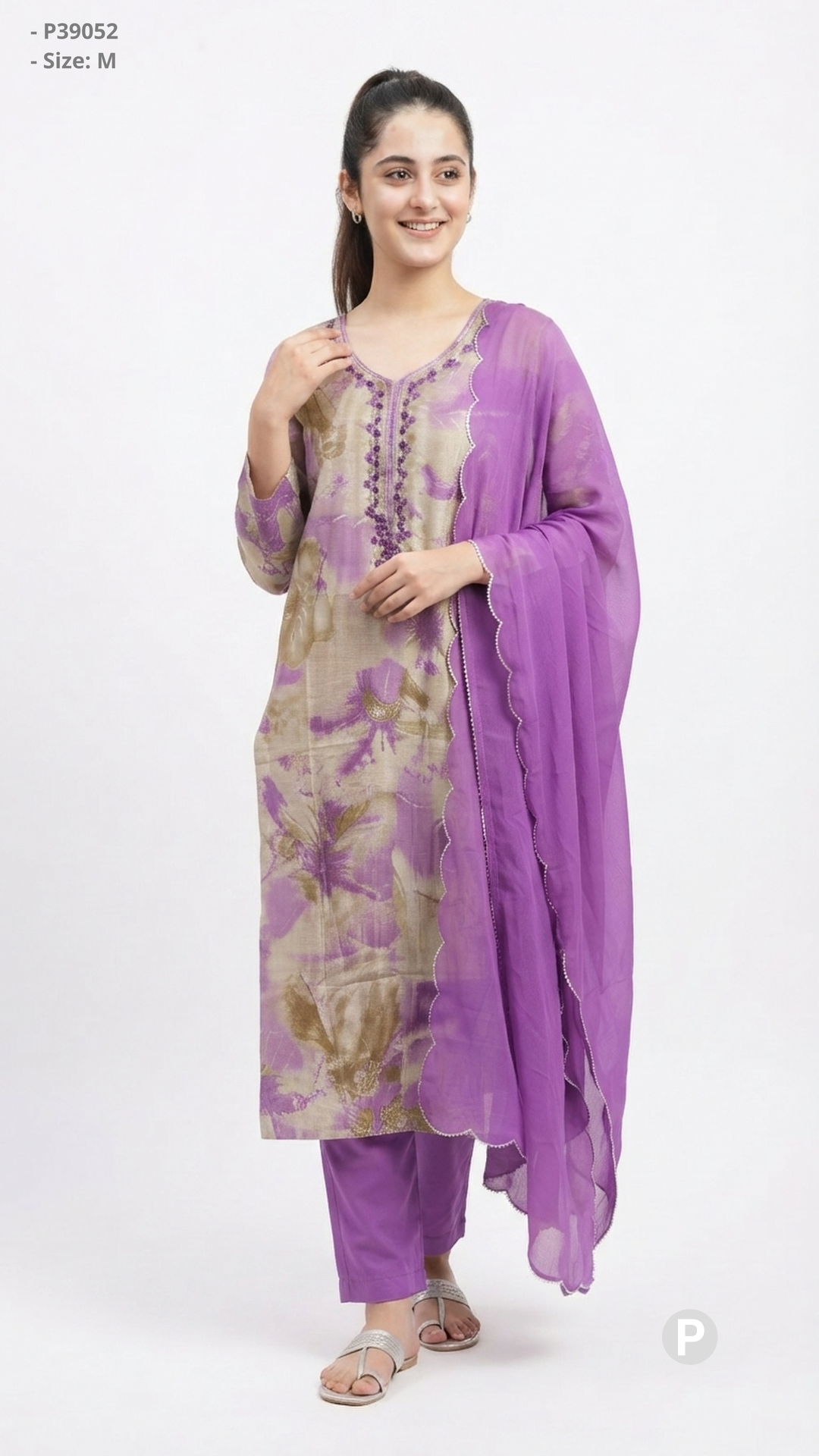 Purple Cotton Printed Kurti Set | P39052