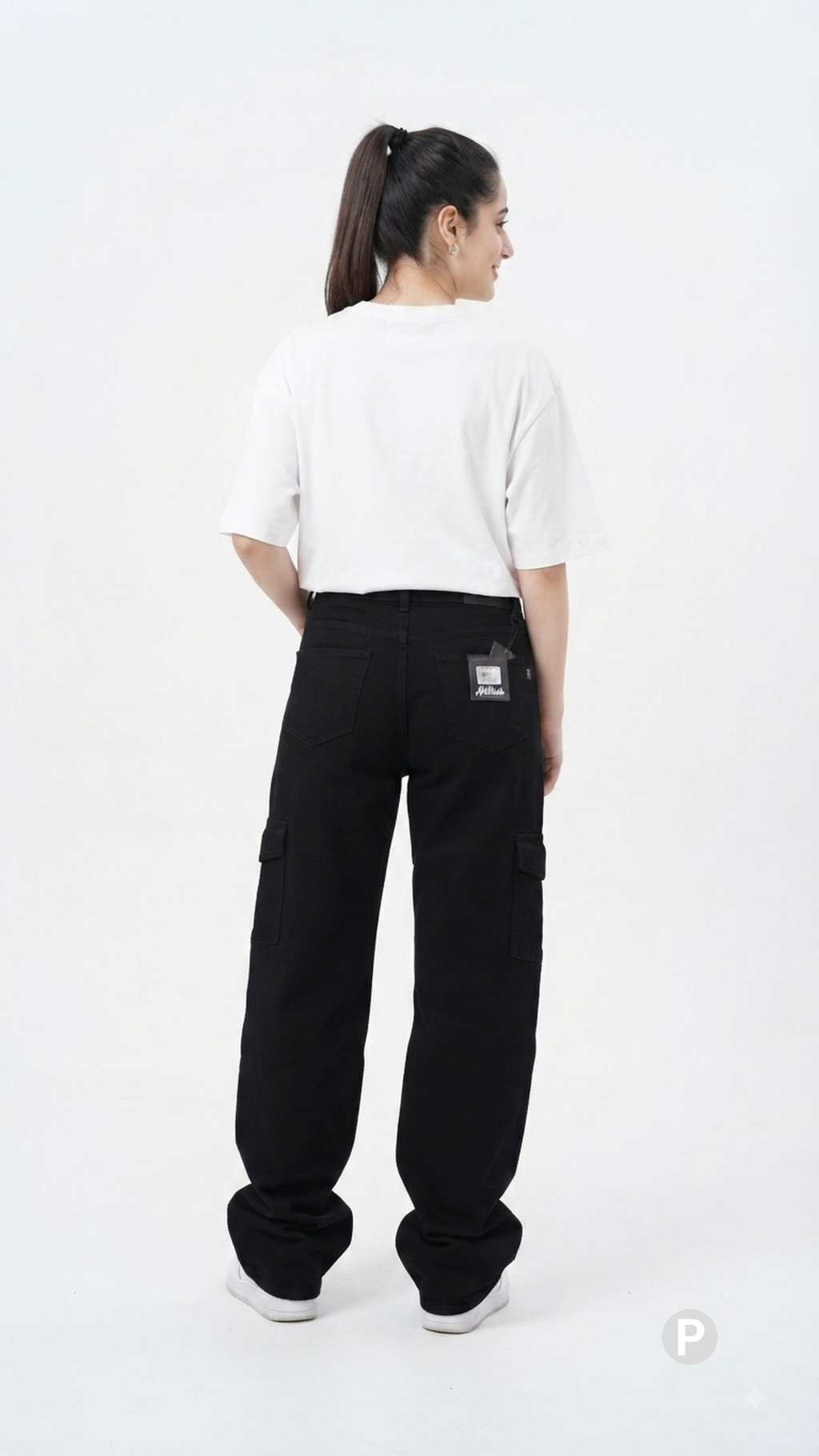 Black Denim Baggy Cargo Jeans | P39194