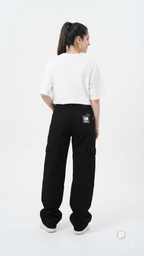Black Denim Baggy Cargo Jeans | P39194