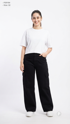 Black Denim Baggy Cargo Jeans | P39194