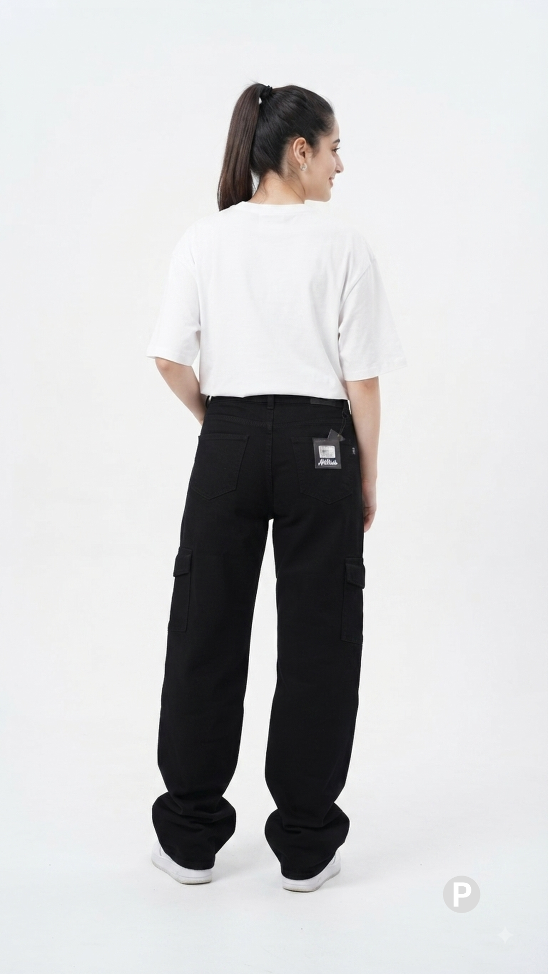 Black Denim Baggy Cargo Jeans | P39194