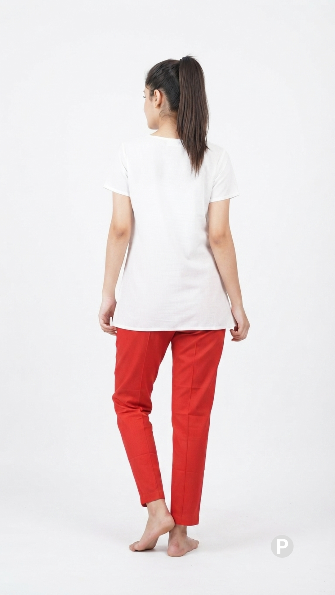 Red Cotton Straight Trouser | P39263
