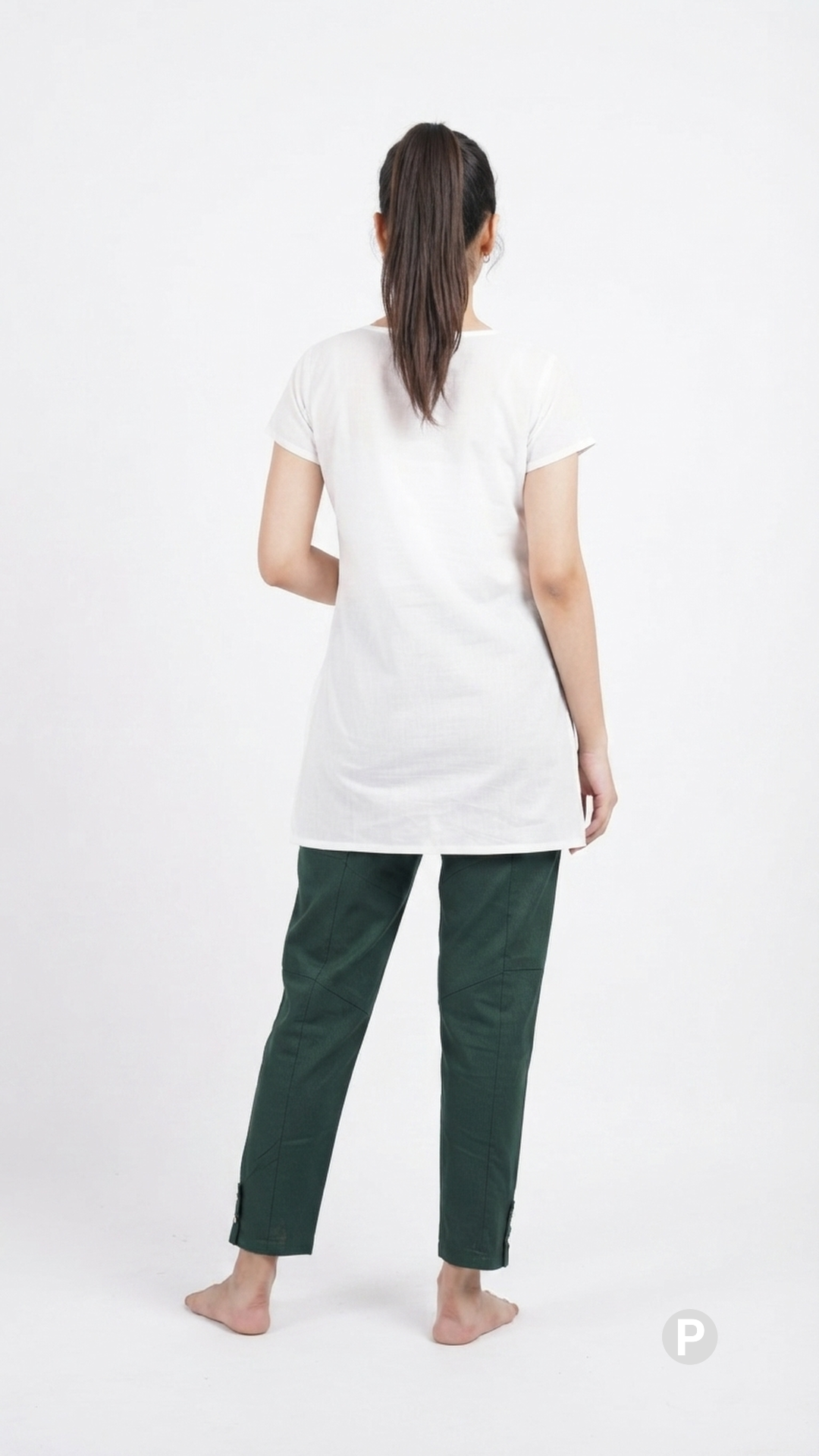 Dark Green Cotton Straight Trouser | P39381