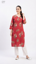 Red Cotton Straight Single Kurti | P39401