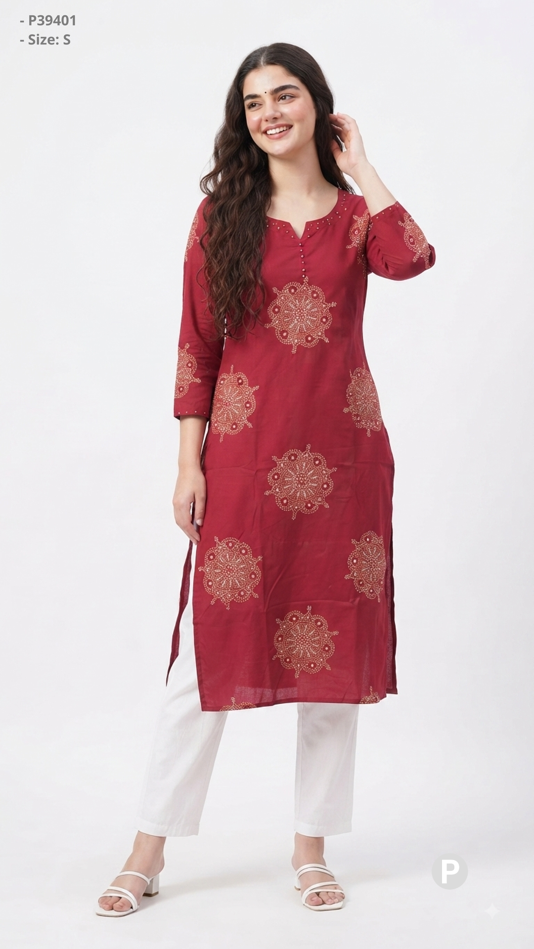 Maroon Cotton Straight Single Kurti | P39401