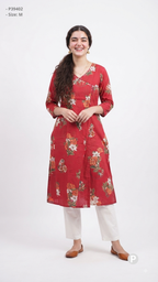Red Cotton Straight Single Kurti | P39402
