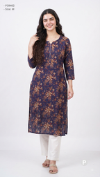 Dark Blue Cotton Straight Single Kurti | P39402