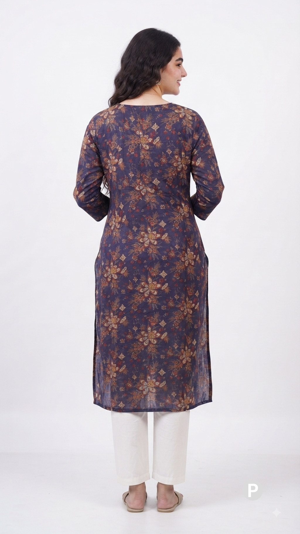 Dark Blue Cotton Straight Single Kurti | P39402