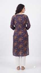 Dark Blue Cotton Straight Single Kurti | P39402