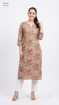 Beige Cotton Straight Single Kurti | P39407