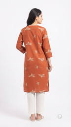 Orange Cotton Straight Single Kurti | P39411