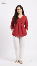 Red Cotton Plain Short Kurti | P39417