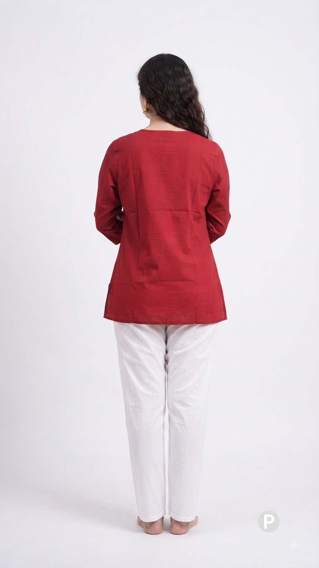 Red Cotton Plain Short Kurti | P39417
