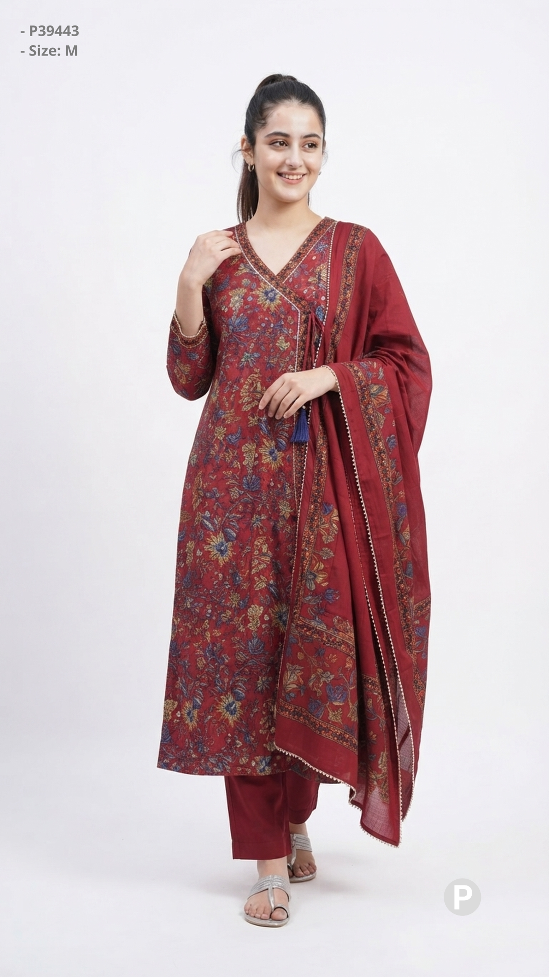 Maroon Cotton Printed Kurti Set | P39443