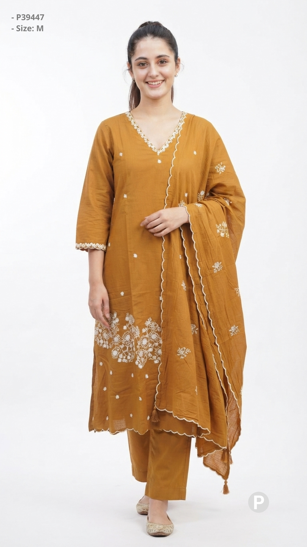 Mustard Cotton Embroidered Kurti Set | P39447