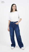 Dark Blue Denim Loose Cargo Jeans | P39617