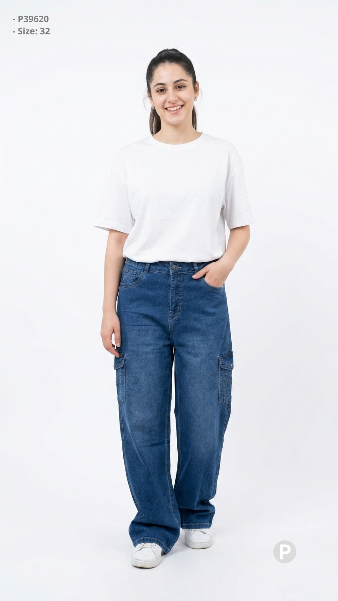 Blue Denim Loose Cargo Jeans | P39620