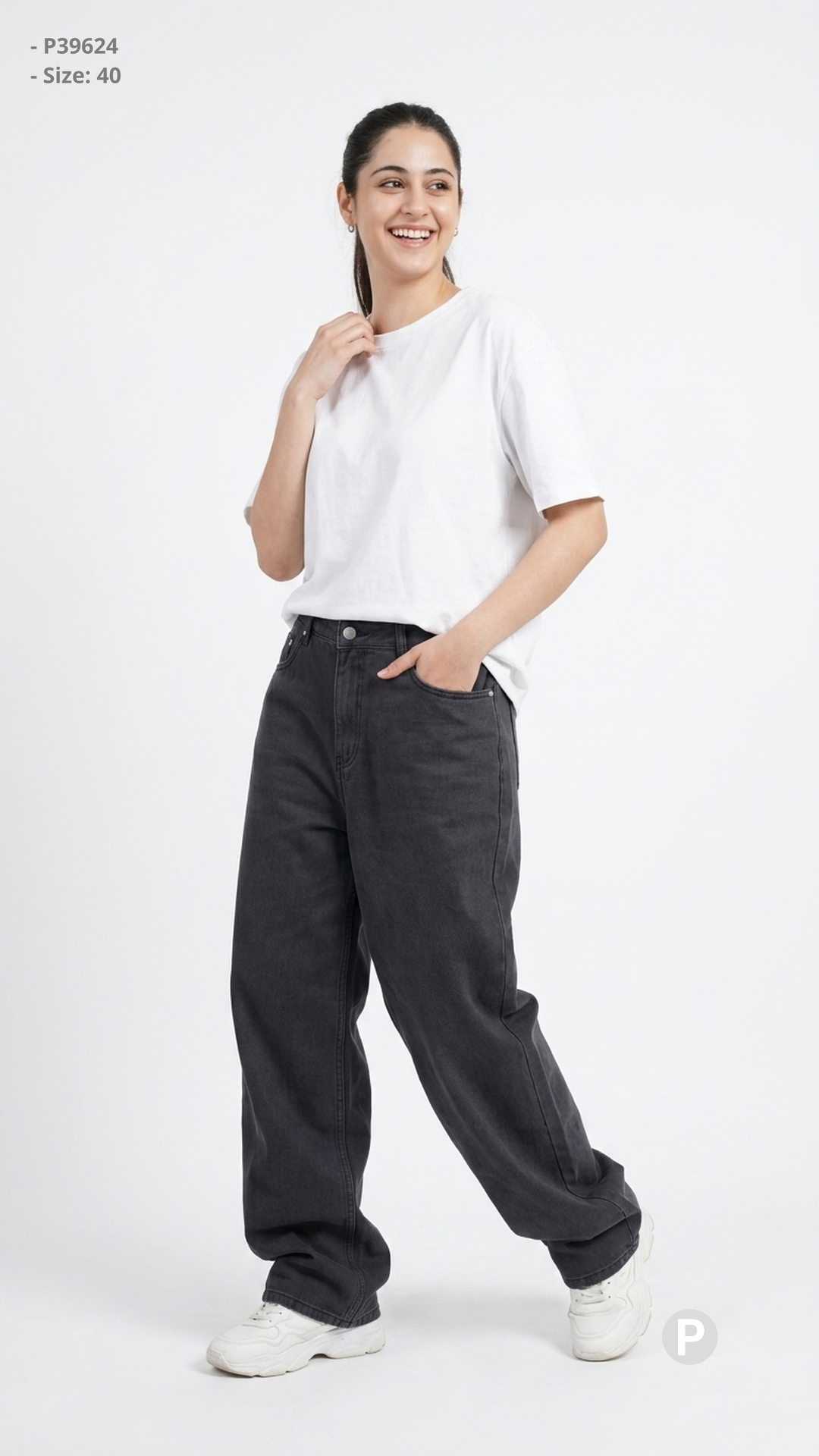 Off Black Denim Baggy Jeans | P39624