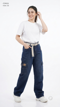 Dark Blue Denim Loose Cargo Jeans | P39634