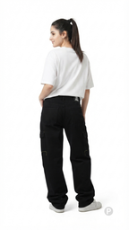 Black Denim Baggy Cargo Jeans | P39636