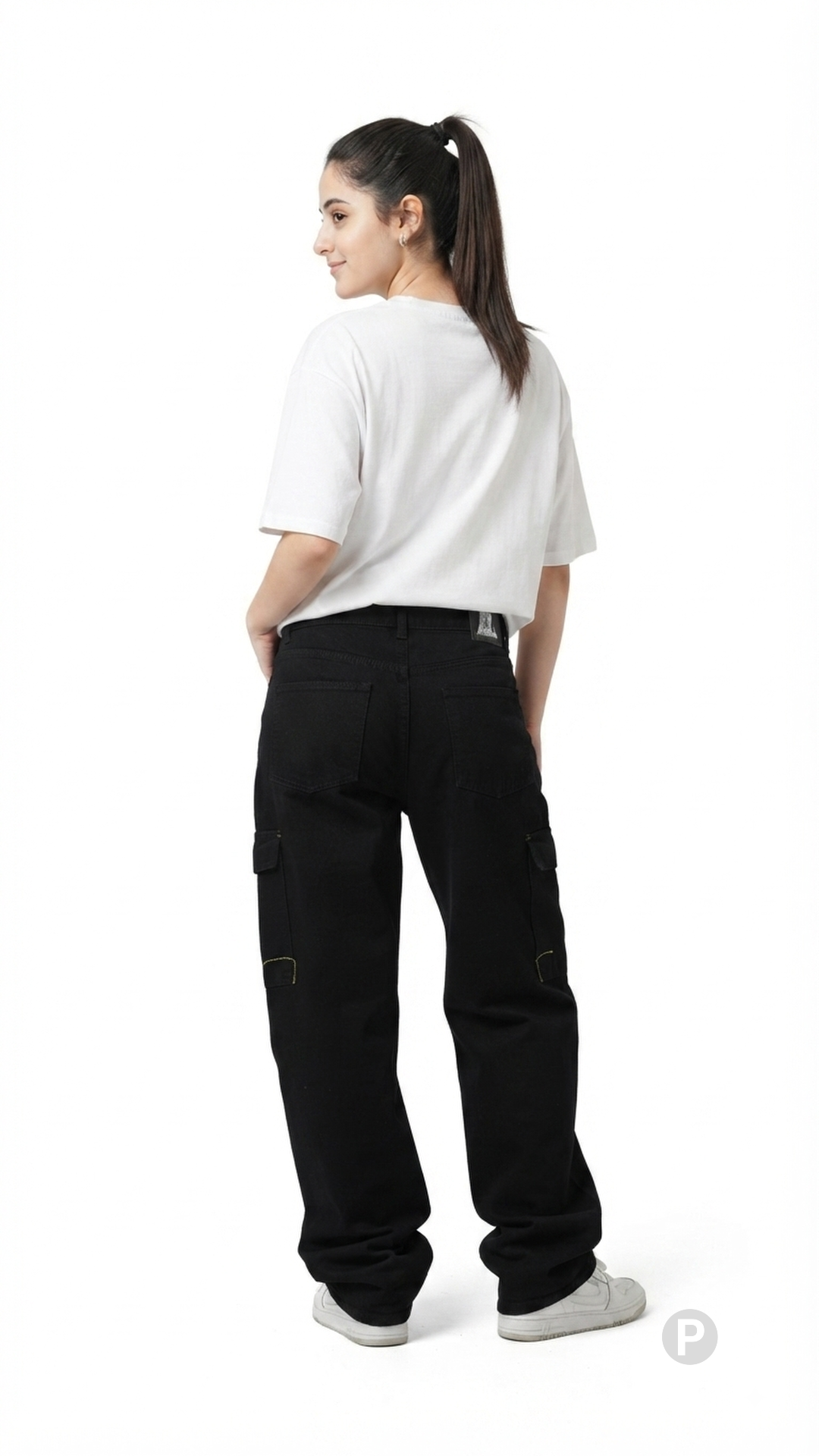 Black Denim Baggy Cargo Jeans | P39636