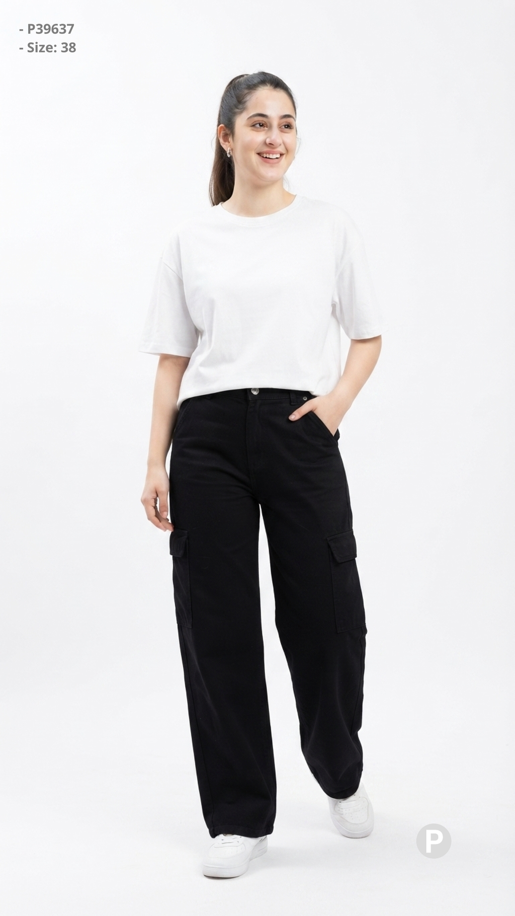 Black Denim Baggy Cargo Jeans | P39637