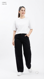 Black Denim Baggy Cargo Jeans | P39637