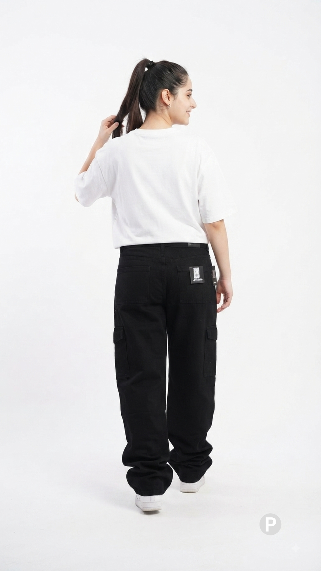 Black Denim Baggy Cargo Jeans | P39637