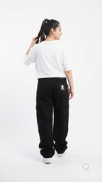 Black Denim Baggy Cargo Jeans | P39637