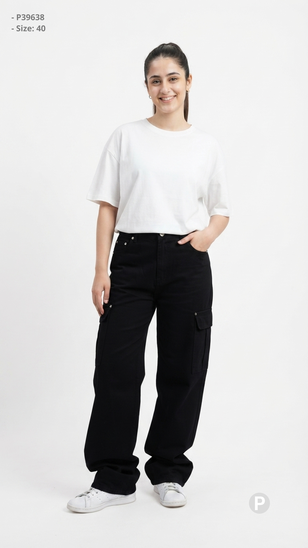 Black Denim Baggy Cargo Jeans | P39638