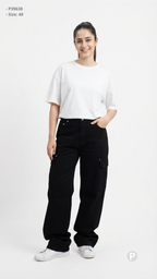 Black Denim Baggy Cargo Jeans | P39638