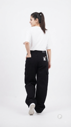 Black Denim Baggy Cargo Jeans | P39638