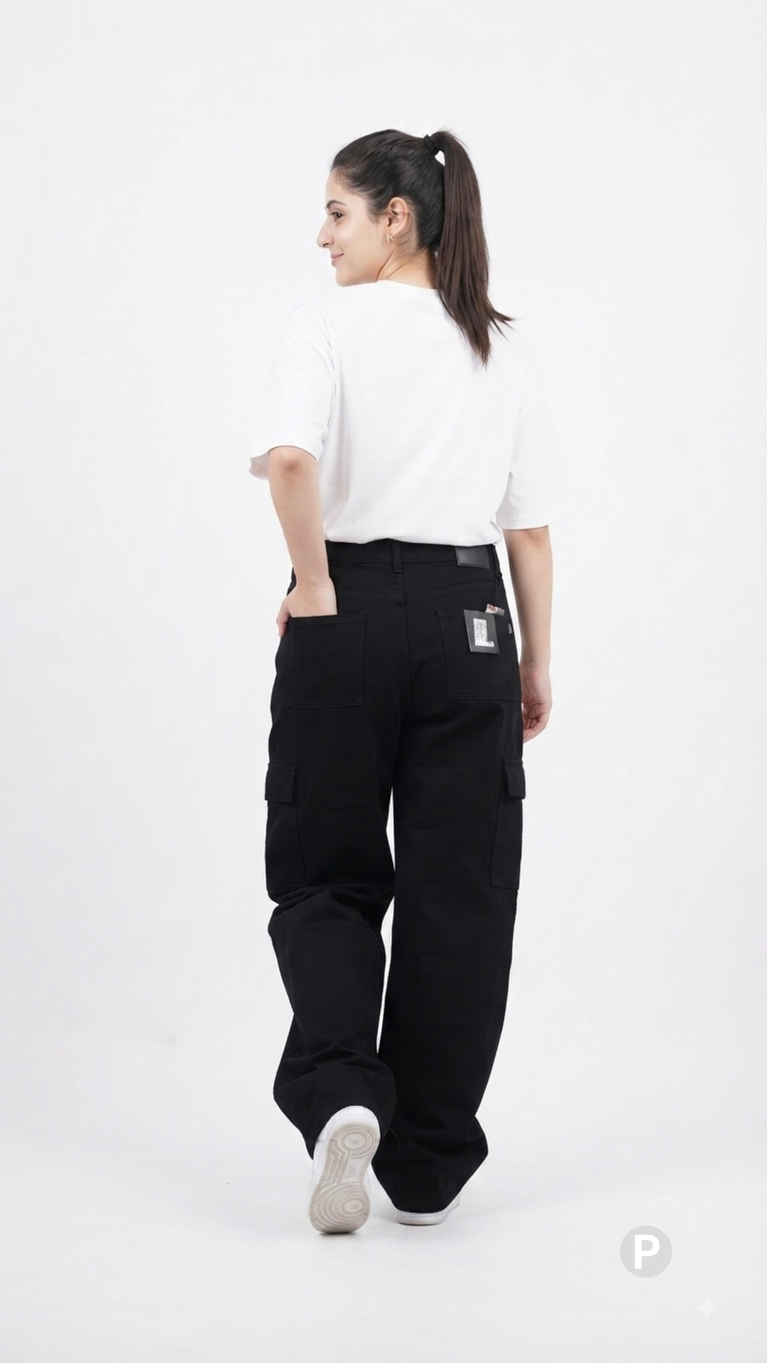 Black Denim Baggy Cargo Jeans | P39638