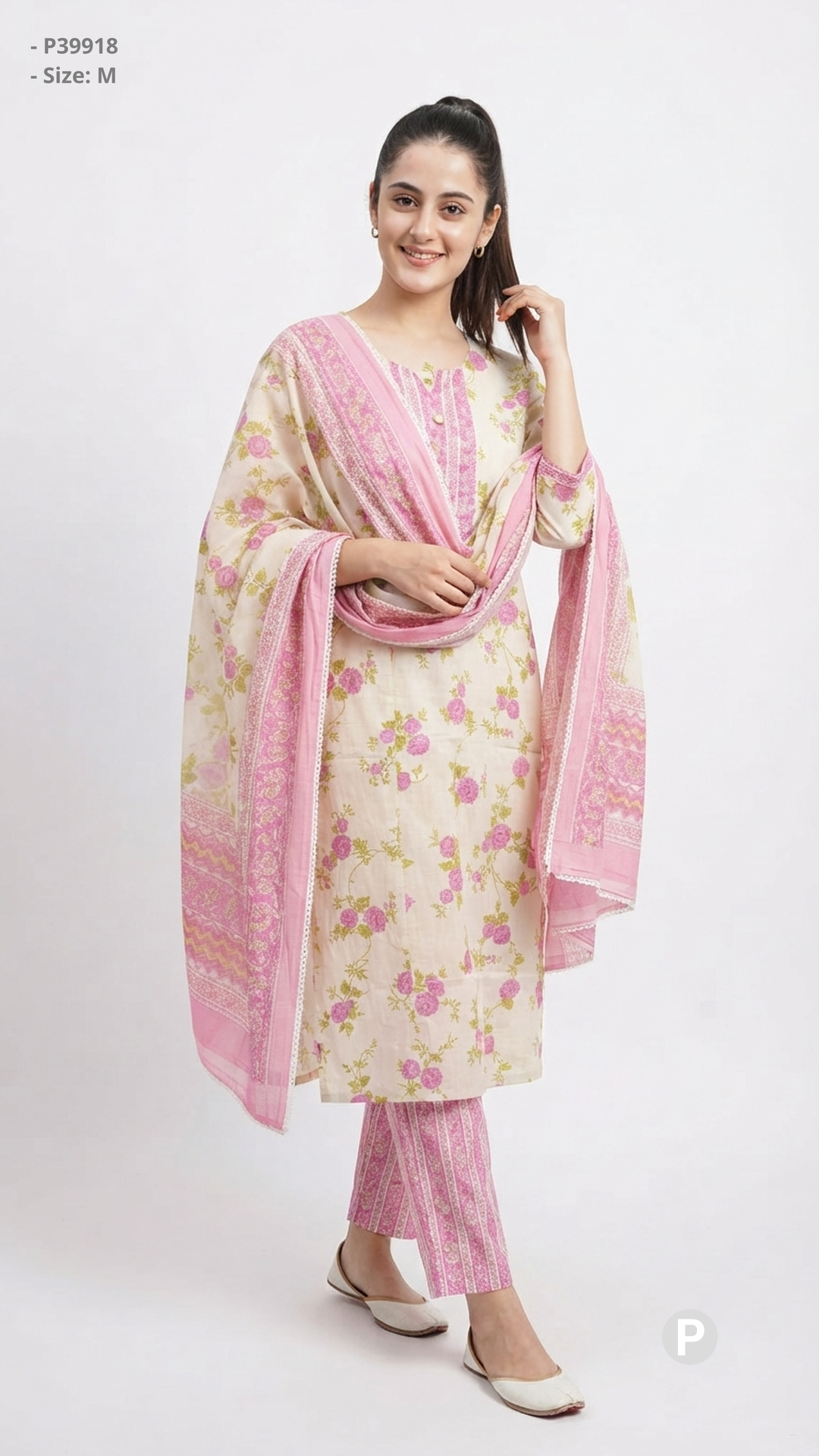 Off White Cotton Printed Kurti Set | P39918