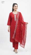Red Cotton Printed Kurti Set | P39927