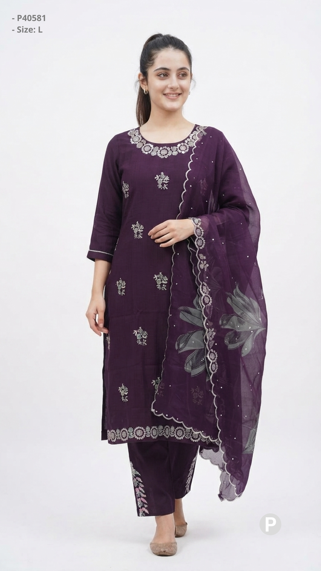 Purple Embroidered Kurti Set | P40581
