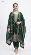Dark Green Embroidered Kurti Set | P40793
