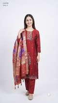 Maroon Silk Printed Straight Kurti Set | P40798