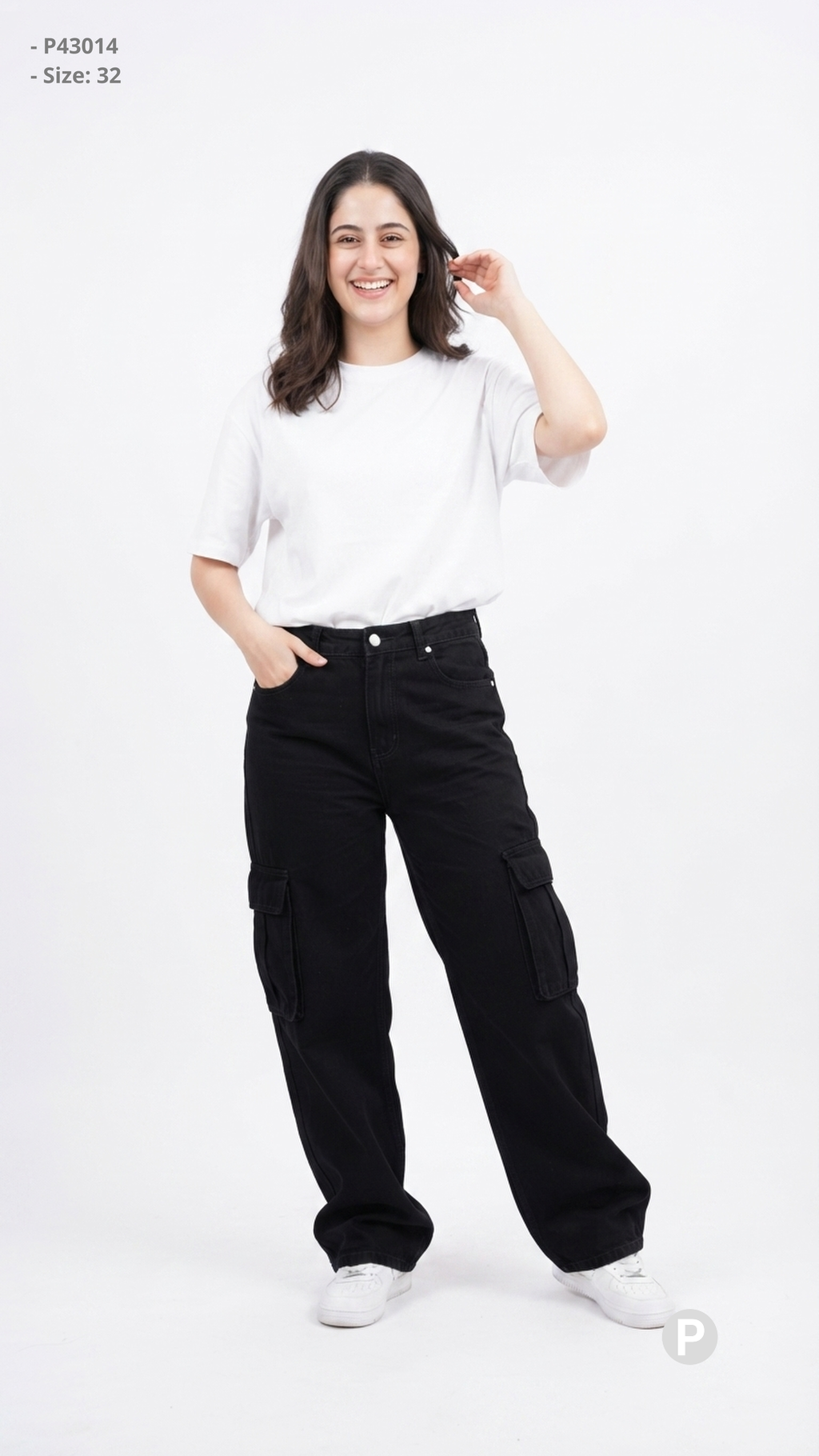 Black Denim Baggy Cargo Jeans | P43014
