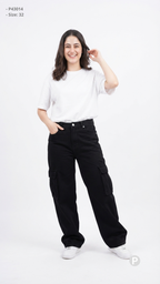 Black Denim Baggy Cargo Jeans | P43014