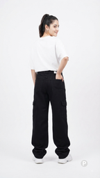 Black Denim Baggy Cargo Jeans | P43022