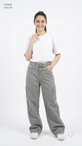 Grey Denim Loose Cargo Jeans | P45042