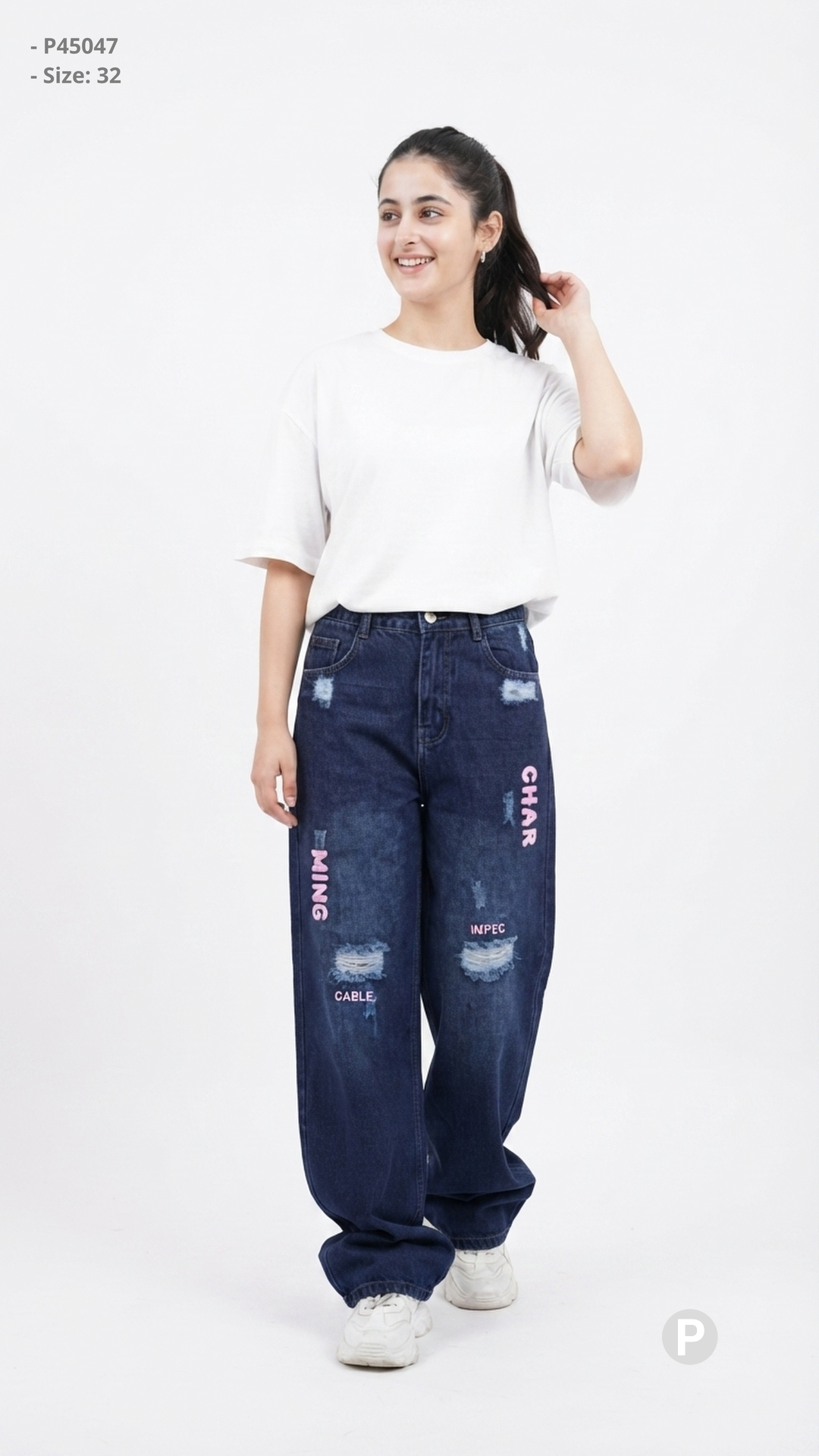 Dark Blue Denim Baggy Jeans | P45047