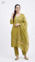 Olive Green Cotton Embroidered Kurti Set | P45224
