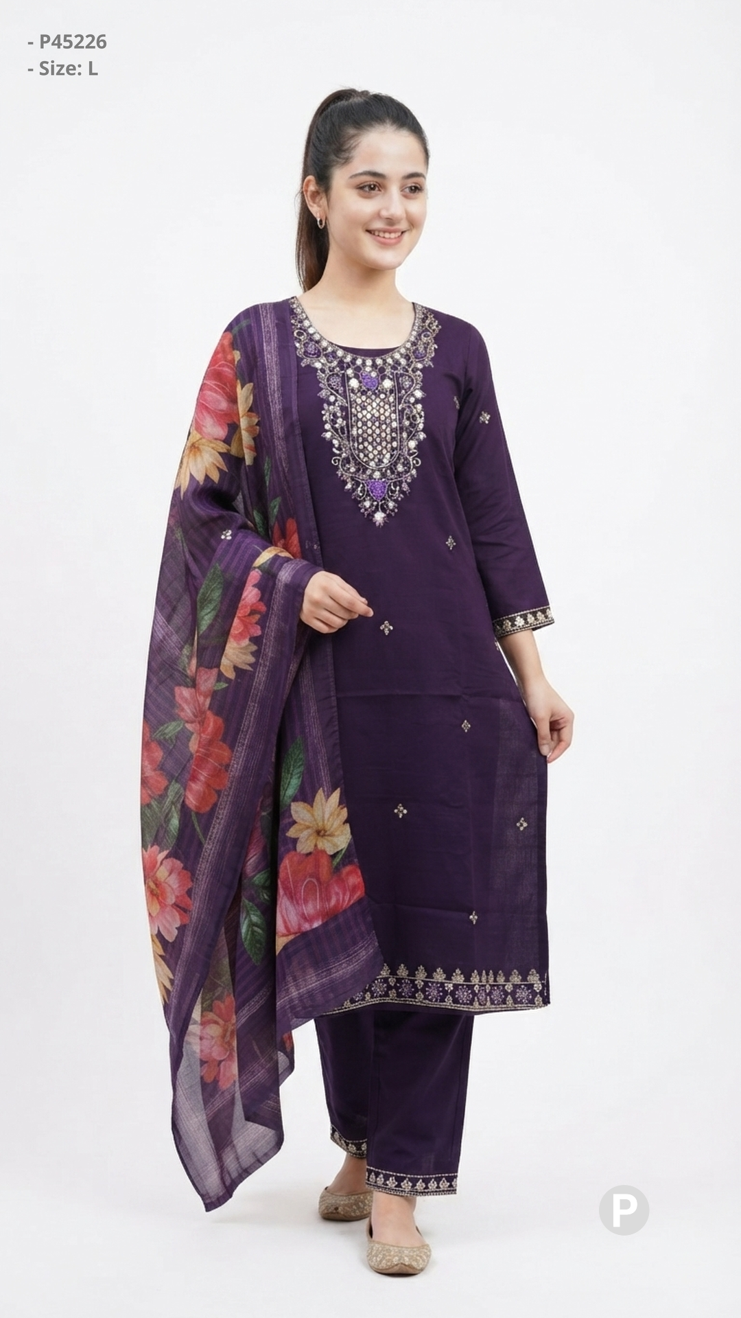 Purple Cotton Printed Kurti Set | P45126