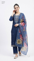 Blue Silk Printed Kurti Set | P45226